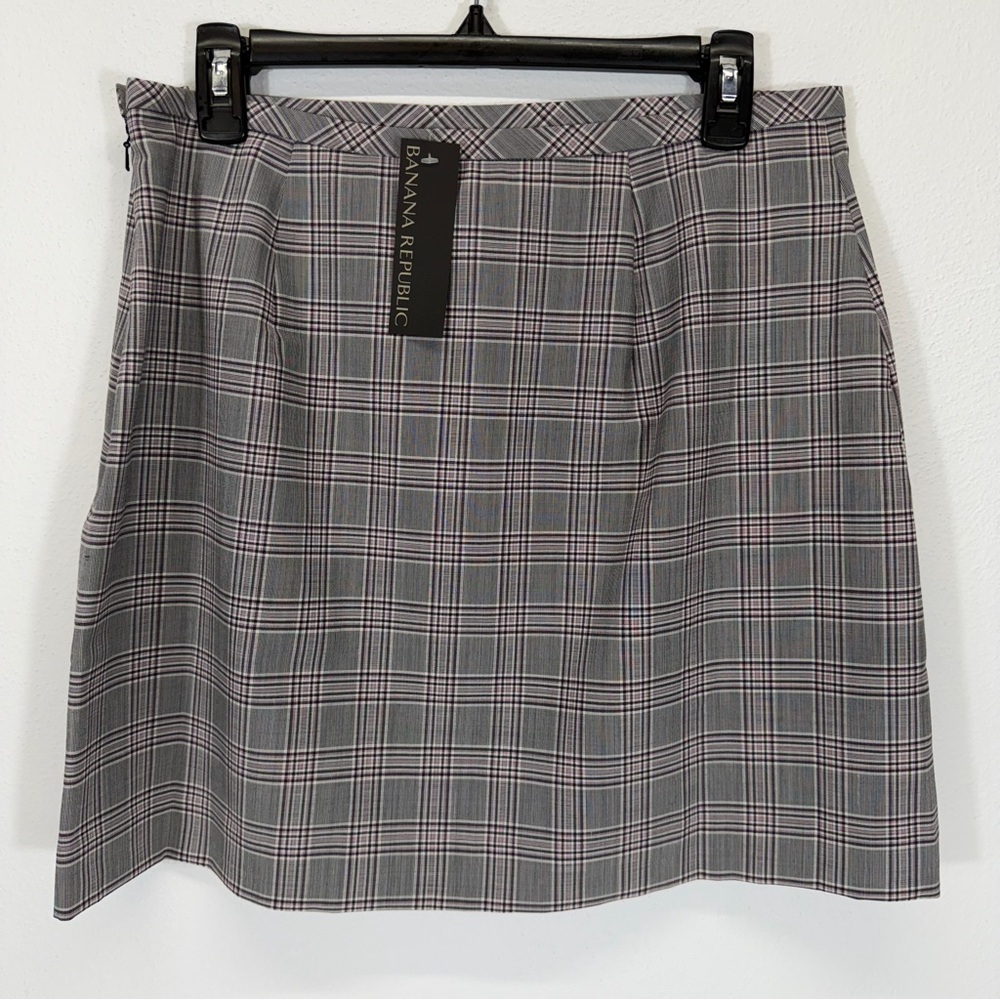 Banana Republic Plaid Black and White Wool‎ Blend Mini Pencil Skirt Size 10 - Picture 3 of 8